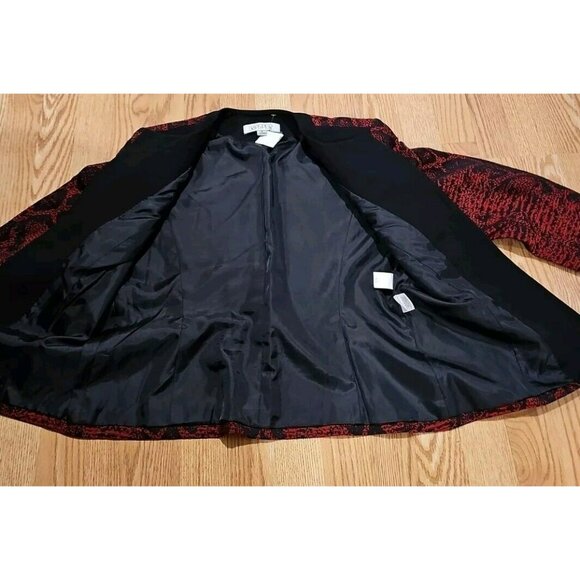 Kasper Blazer Women's Black Red Snake Print Pattern Long Sleeve Open Jacket Sz 8 - Picture 6 of 7